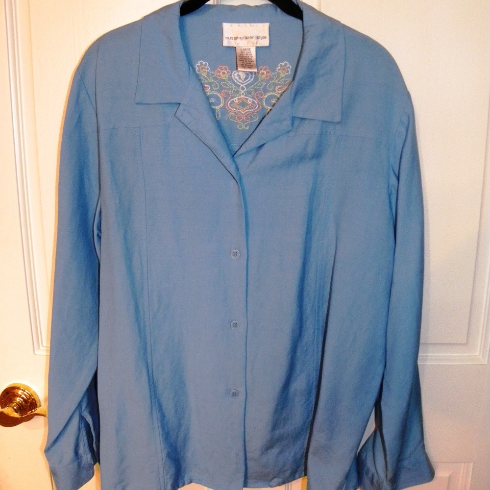 Ladies' Susan Graver Blouse, LINEN BLEND, LIKE NEW, size L - Picture 2 of 8